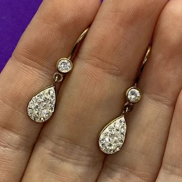 💛 925 Gold Plated Crystal Drop Earrings - Picture 1 of 3